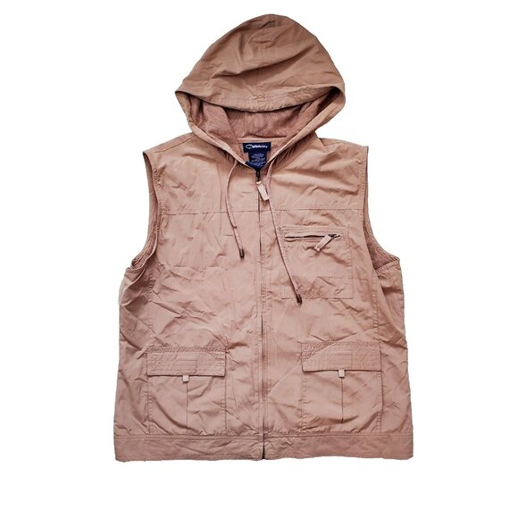 Catalina Jackets & Blazers - Catalina Women's Large  Utility Vests Hooded Hiking Brown Softshell Mesh Lined